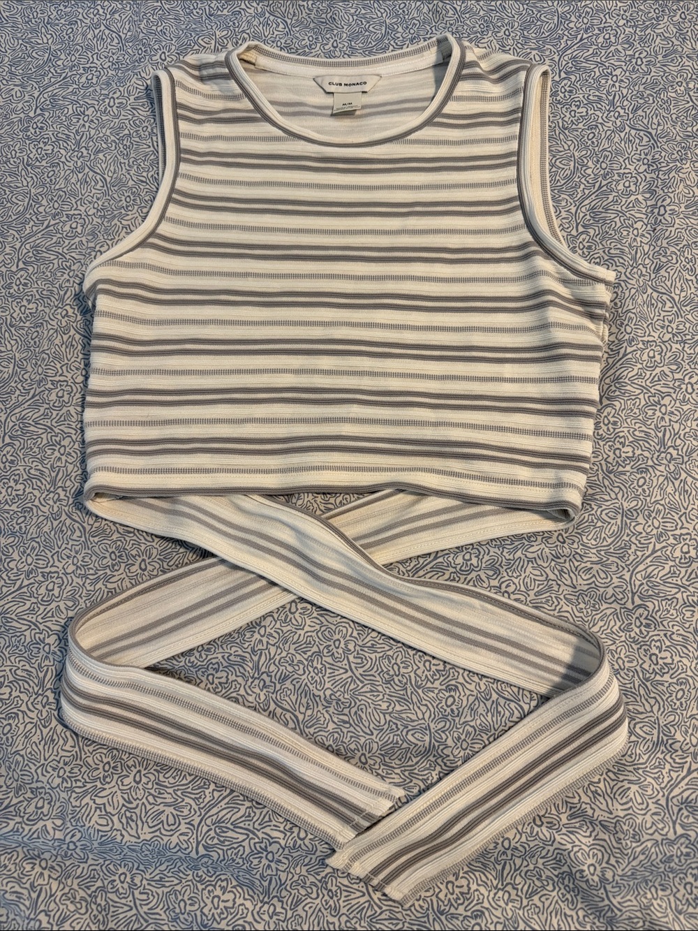 Club Monaco Striped Wrap or tie back Rib Tank - White & Gray